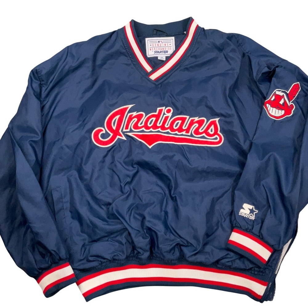 Starter Cleveland Indians Jacket Mens XL Blue 90s Iconic Chief Wahoo Windbreaker